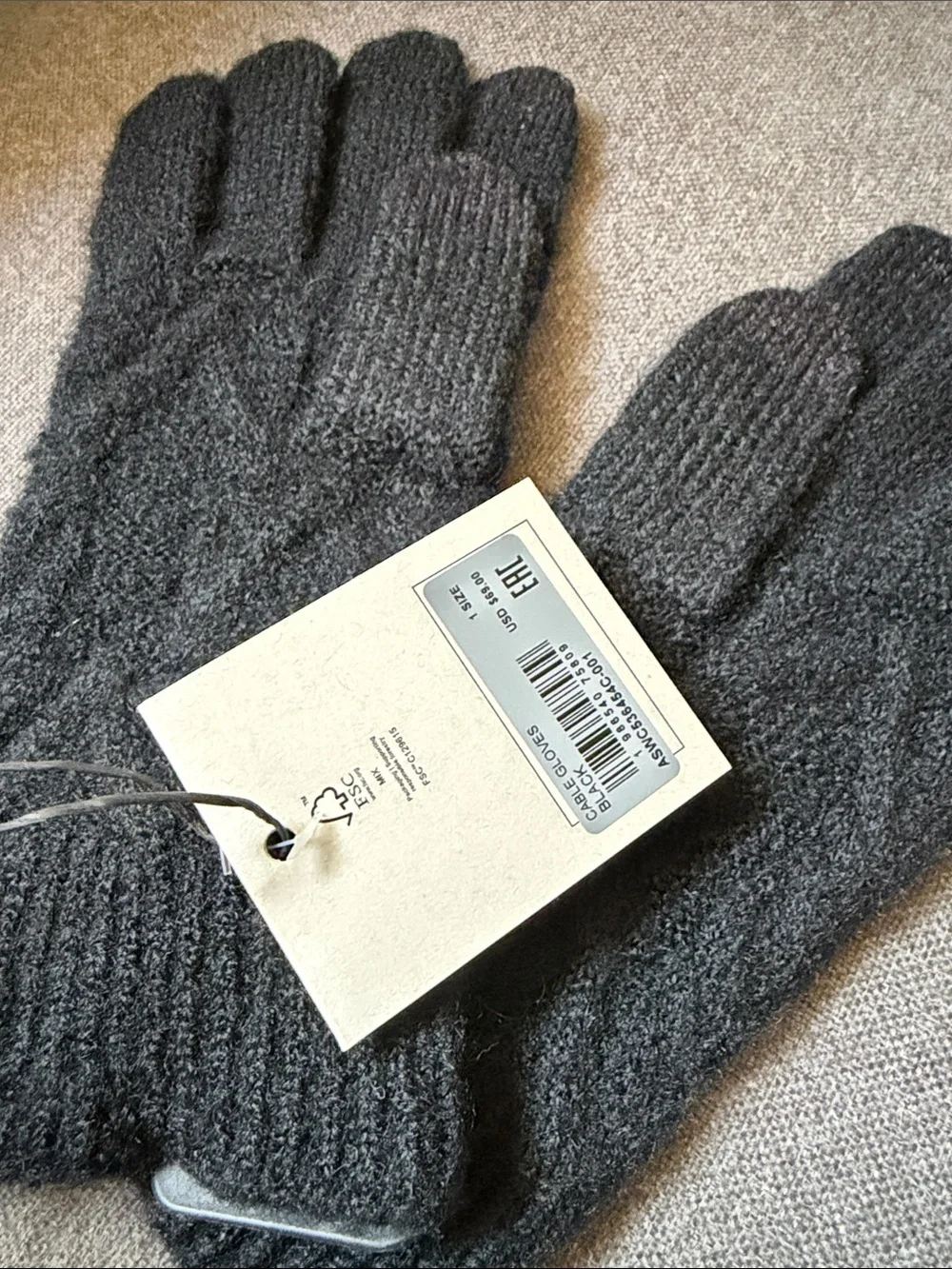 All Saints Black Black Cable Knit Gloves NWT